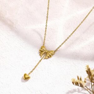 Golden Bow Heart Necklace